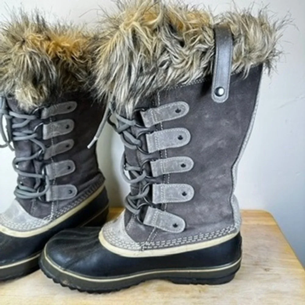Sorel Joan of‎ Arctic Women's Waterproof Boot Size 9 Fur Lined Quarry Black Grey